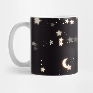 Sparkly moon and stars in black dark night Mug